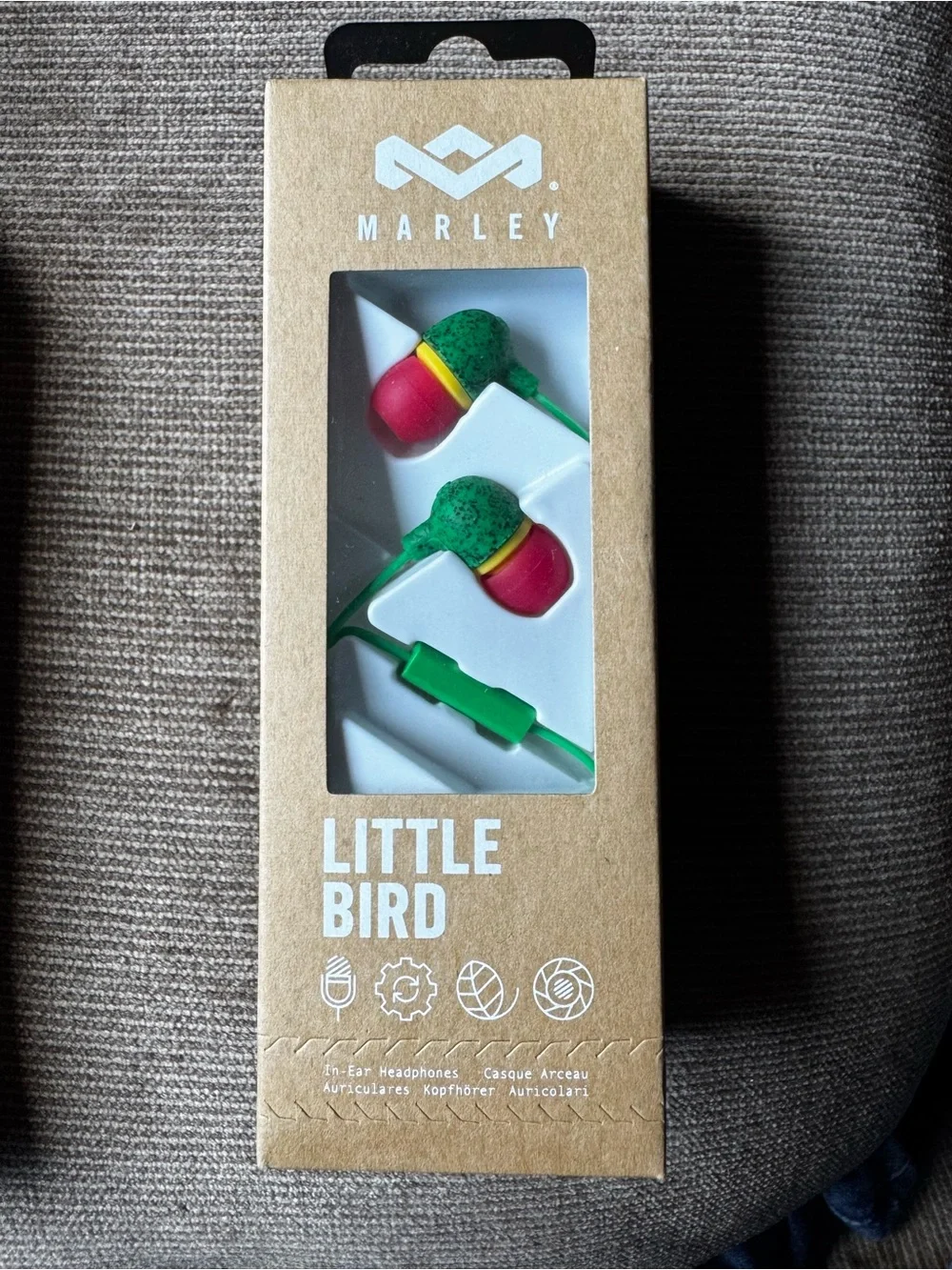 House of Marley Little Bird Wired Earbuds with Microphone Rasta Color New in Box